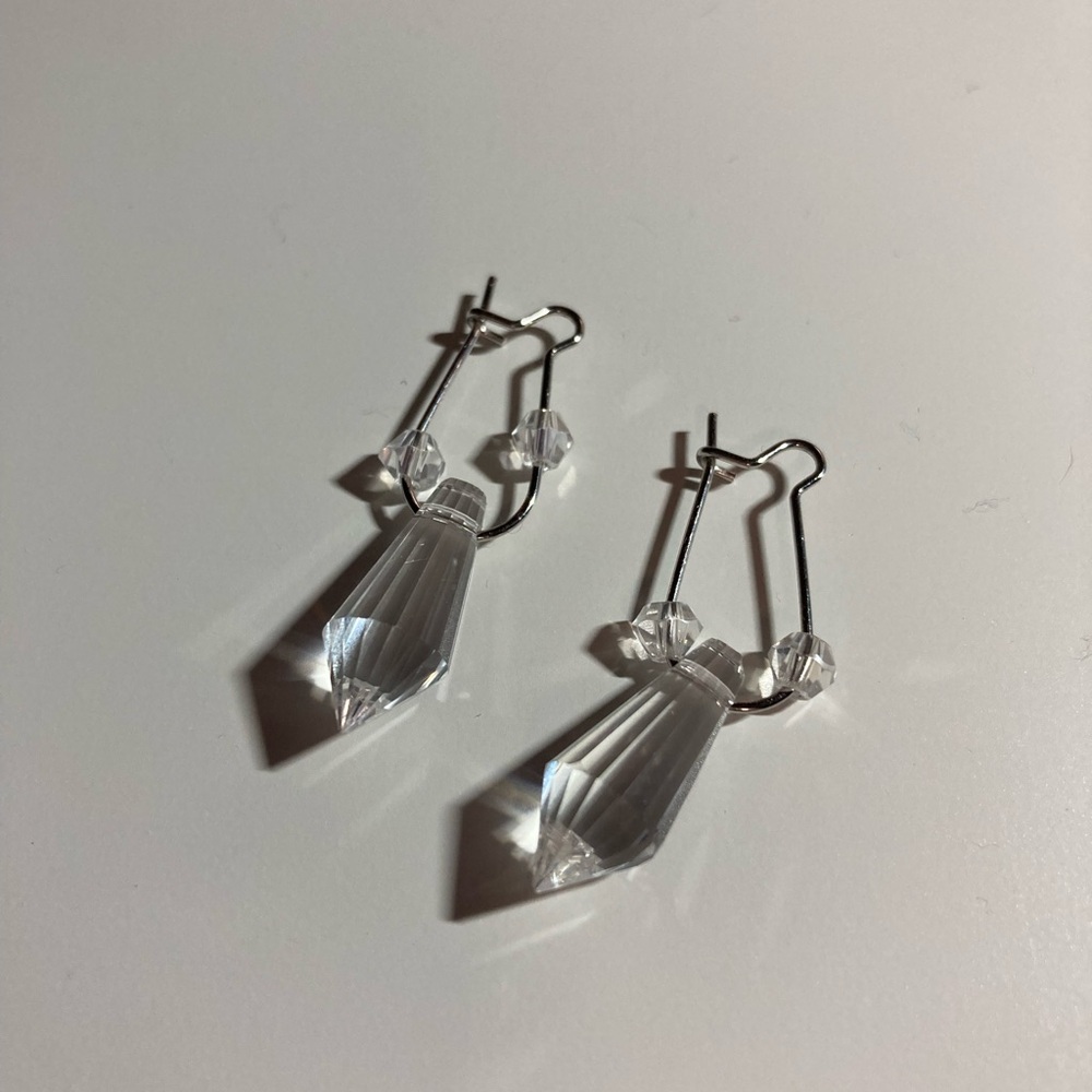 Handmade Elegant Silver Crystal icicle Drop Earrings, huggie hoops, perfect gift